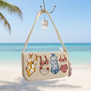 NWT Beige beaded Beach-Themed Women's Bag summer essential